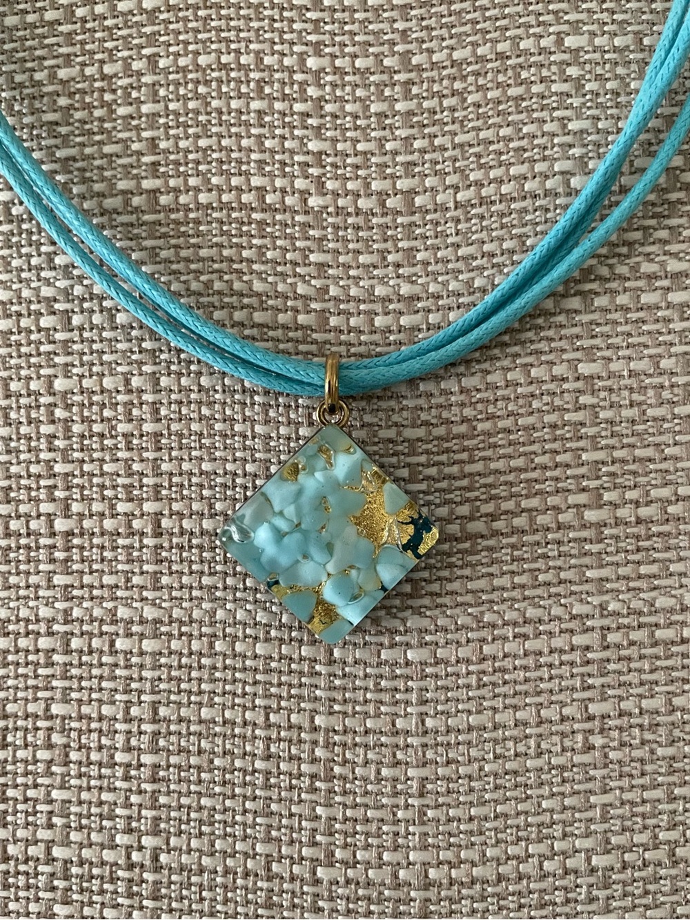 Murano Glass Turquoise Gold Accent SquarePendant Necklace